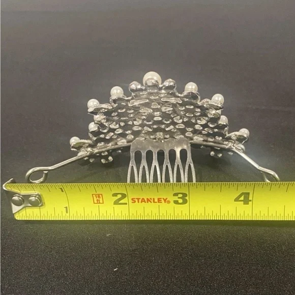 Princess Tiara Comb Wedding Communion Hair /Veil Faux Pearl Rhinestone Accessory - Picture 6 of 6